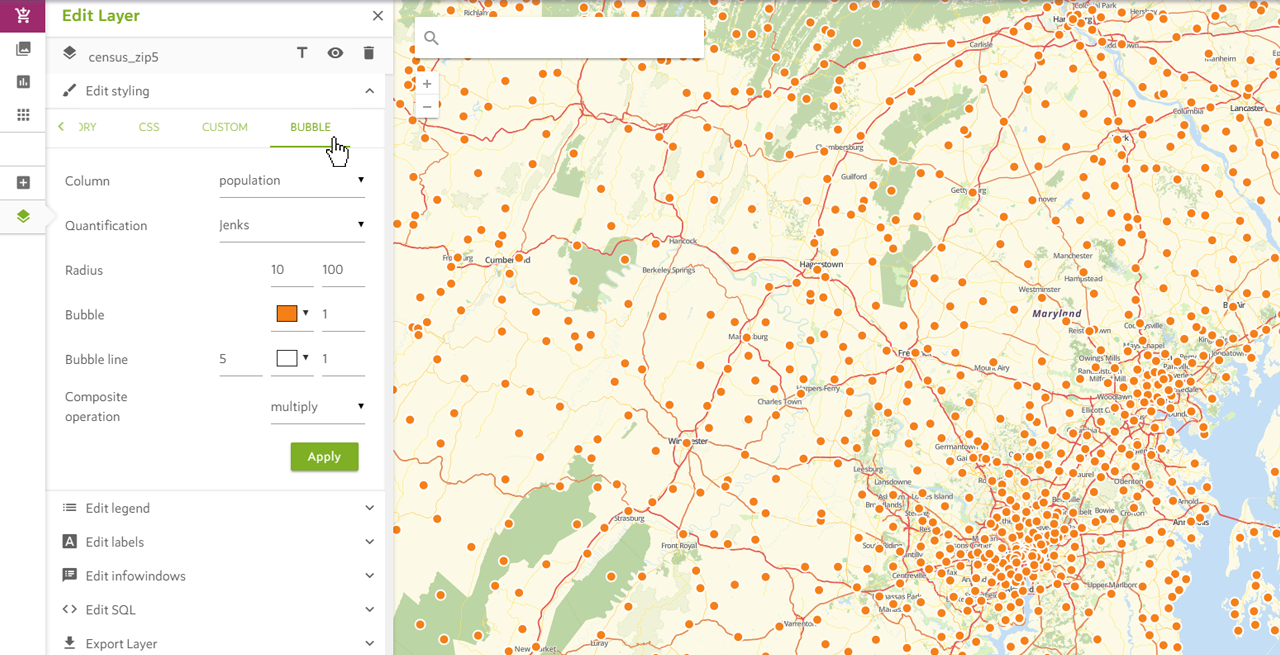 Bubble Map Styling