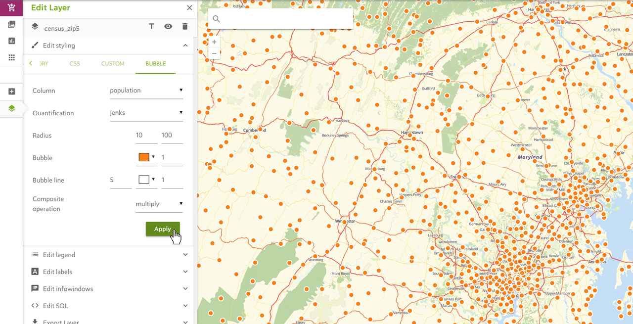 Bubble Map Styling