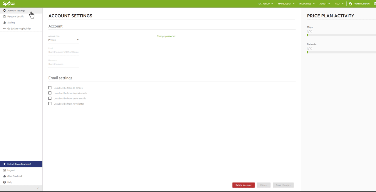 Change Account Settings Spotzi